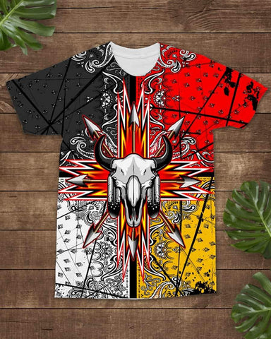 Bison Skull Head Arrow Native American Flag All-over T-Shirt - ProudThunderbird