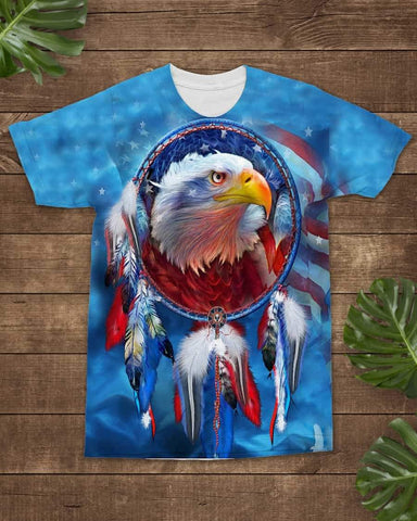 3D Blue American Dreamcatcher Eagle All-Over T-Shirt - ProudThunderbird