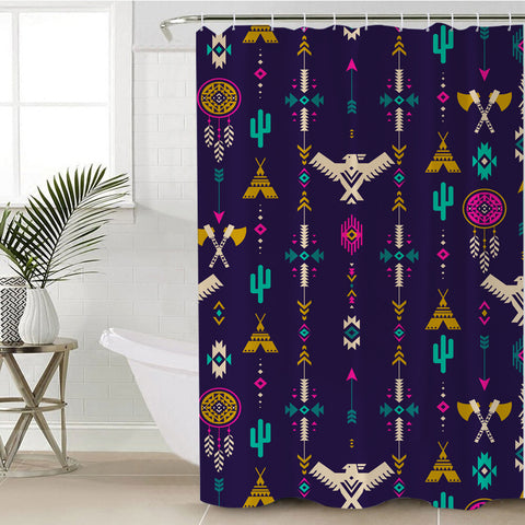 Powwow Store gb nat00575 thunderbird pattern blue shower curtain