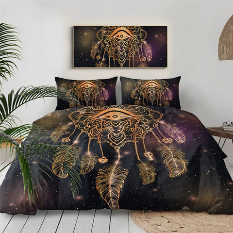 Powwow Store beddingoutlet eye dreamcatcher bedding set king size luxury galaxy golden print bohemian bedclothes 3d universe duvet cover duvet cover bedding set kingking size