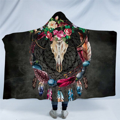 Powwow StoreHooded Blanket Tribal Gothic Sherpa Fleece Wearable Blanket