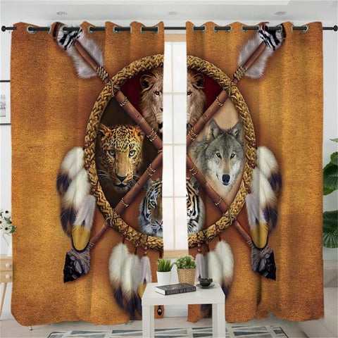 Wolf Lion Tiger Leopard Bear Native American Design Living Room Curtain - Powwow Store