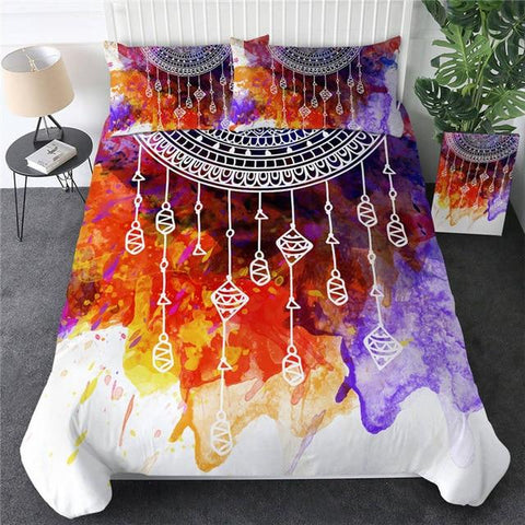 Colorful Abstract Watercolor Dreamcatcher Native American Bedding Set - Powwow Store