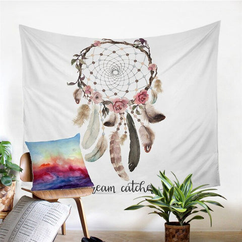 Powwow Store beddingoutlet hipster watercolor tapestry dreamcatcher feathers wall hanging bohemian art carpet decorative tapestry 2 sizes decorative tapestry hanging wall tapestriesart tapestry