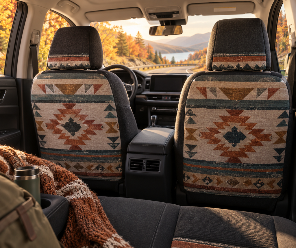 Native American-Inspired Car Seat Covers for Fall Road Trips