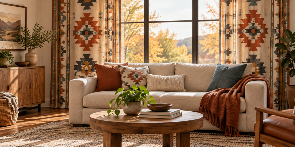 Native American-Inspired Living Room Curtains for a Warm Fall Home