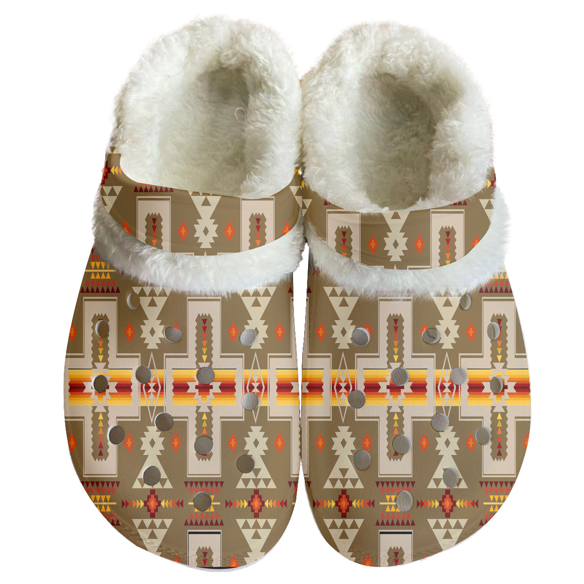 Powwow StoreGBNAT0006210 Pattern Native American Classic Clogs with Fleece Shoes
