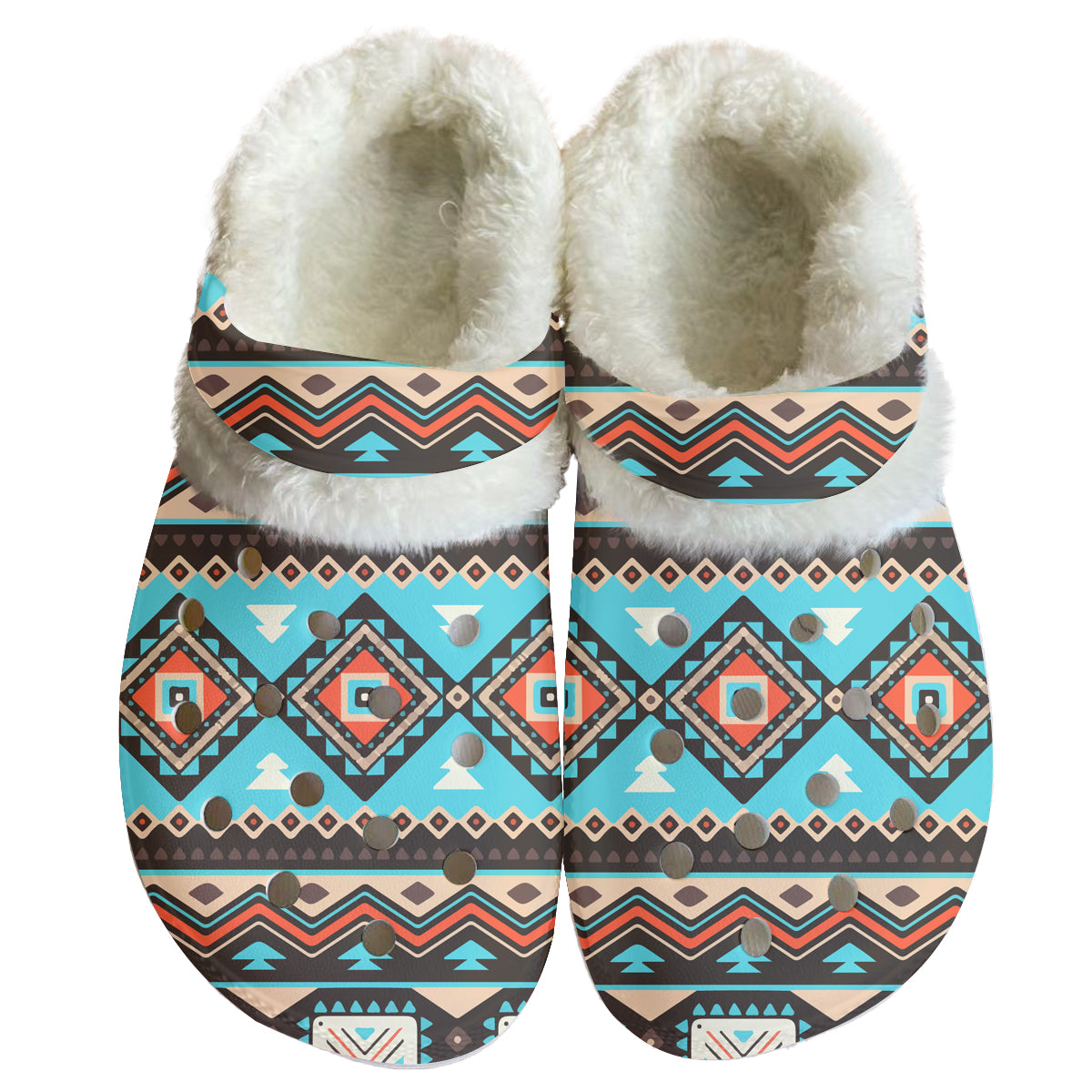 Powwow StoreGBNAT00319 Pattern Native American Classic Clogs with Fleece Shoes