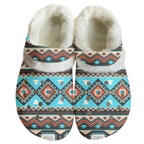 GB-NAT00319 Pattern Native American Classic Clogs with Fleece Shoes