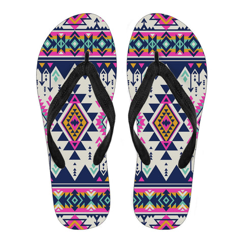 GB-NAT00316 Pink Pattern Native American  Flip Flops