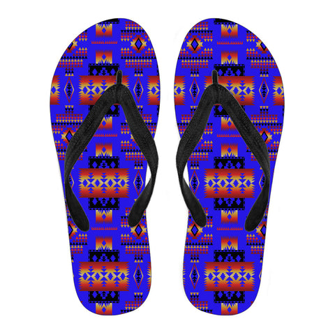 Powwow StoreGBNAT0004606 Dark Blue Native Tribes Pattern Flip Flops