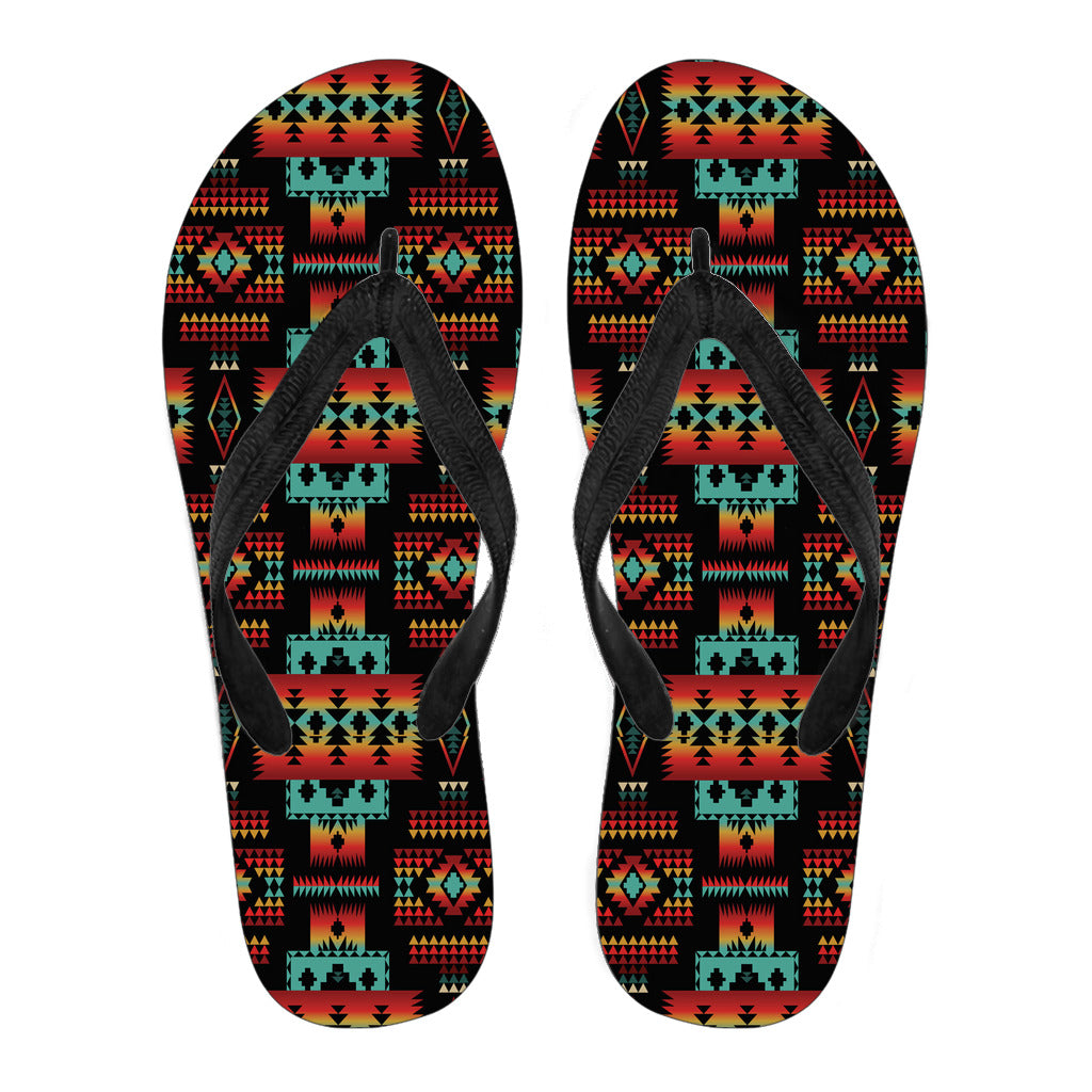 Powwow StoreGBNAT0004602 Black Native Tribes Pattern  Flip Flops