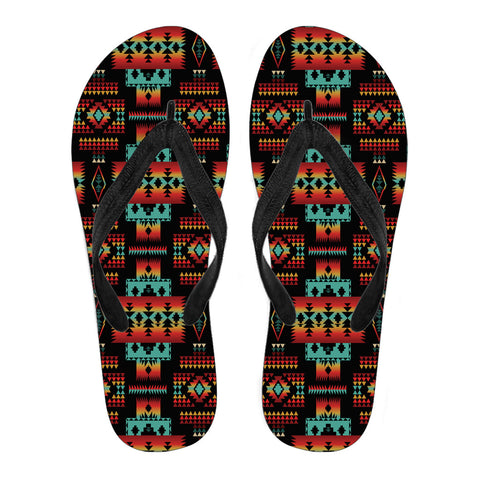 GB-NAT00046-02 Black Native Tribes Pattern  Flip Flops