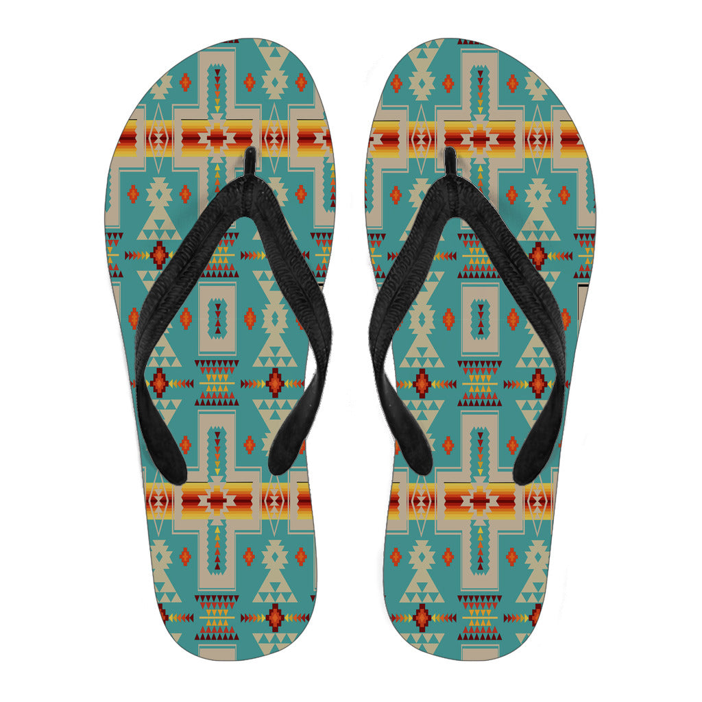 Powwow StoreGBNAT0006205 Turquoise Tribe Design Native Flip Flops