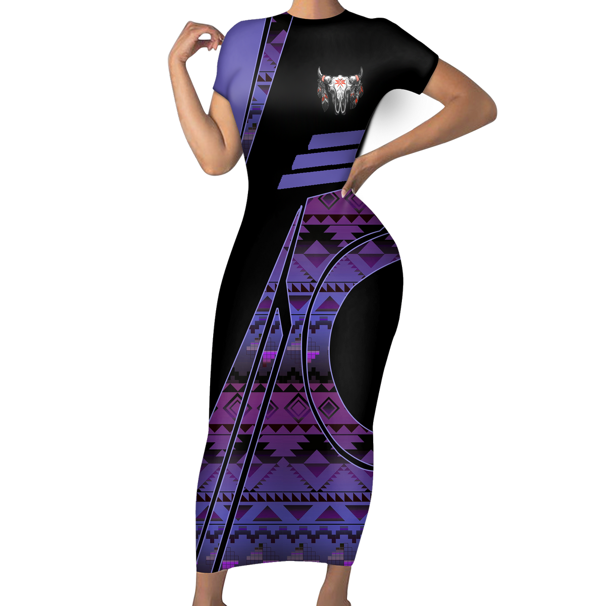 Powwow StoreSBD0071 Pattern Native ShortSleeved Body Dress