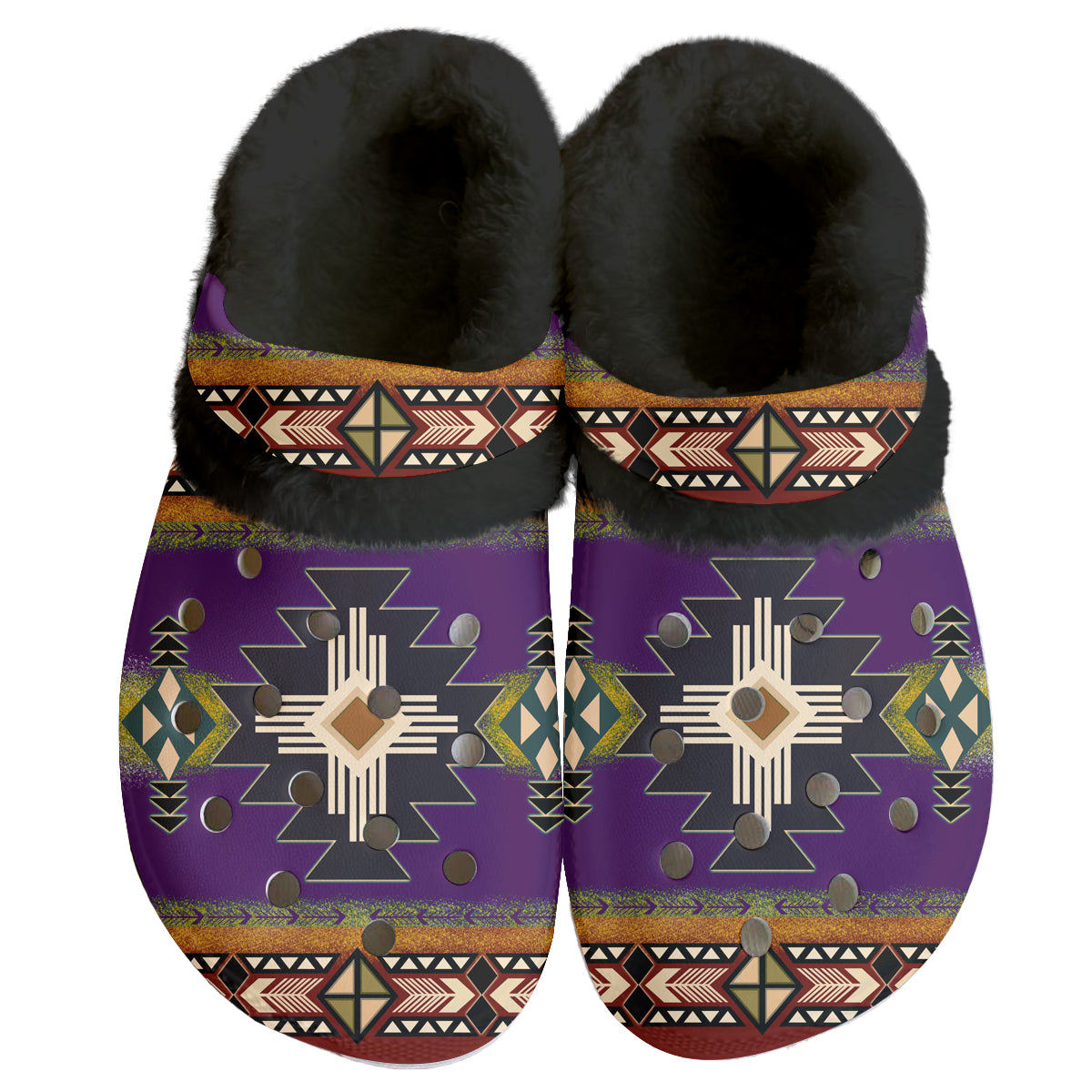 Powwow Storegb nat0001 04 pattern native american classic clogs with fleece shoes