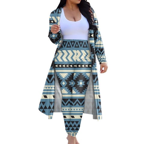 CLP00017 Tribe Design Native American Cardigan Coat Long Pant Set