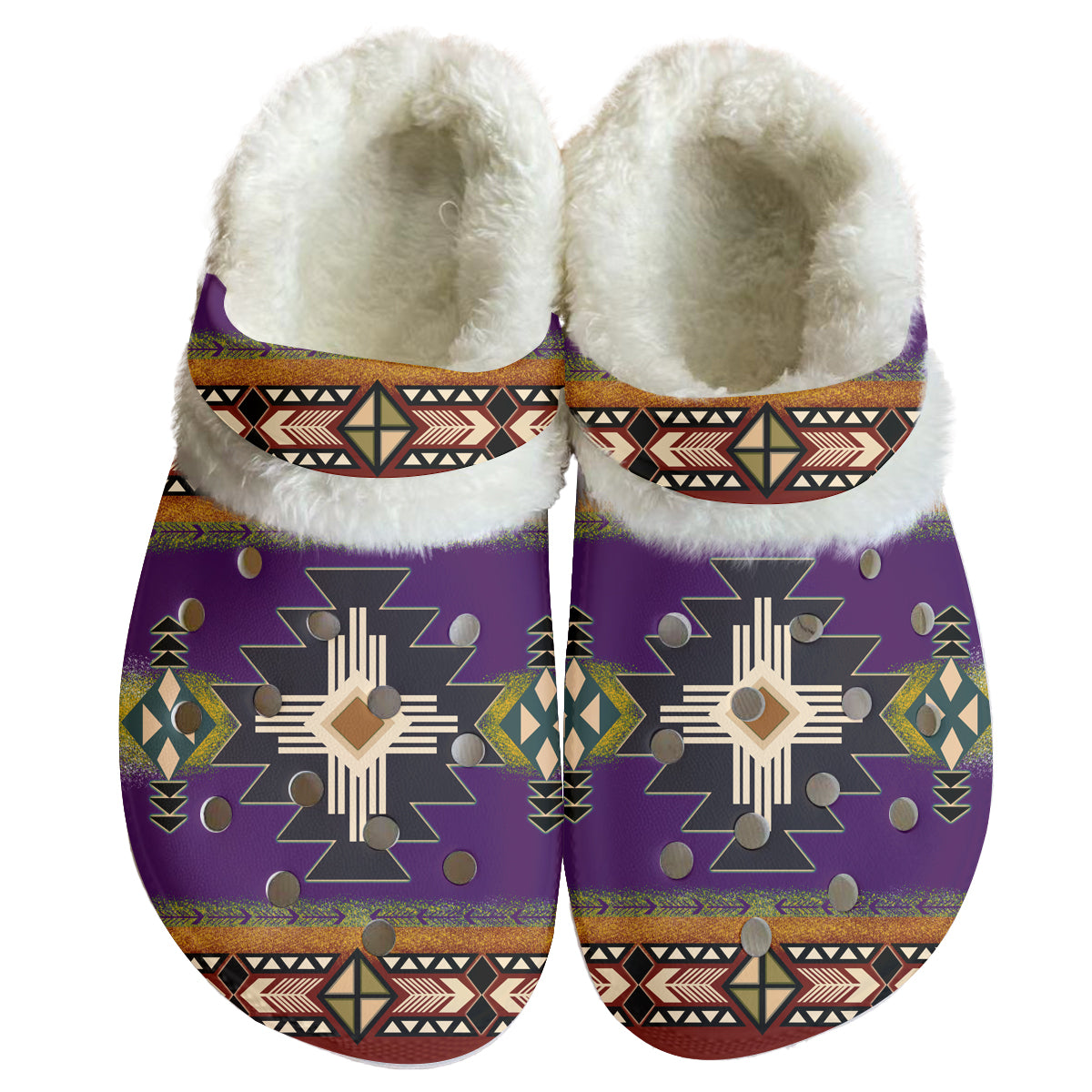 Powwow StoreGBNAT000104 Pattern Native American Classic Clogs with Fleece Shoes