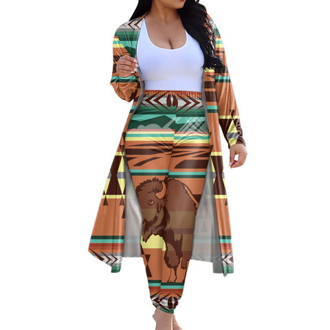GB-NAT00024 Tribe Design Native American Cardigan Coat Long Pant Set