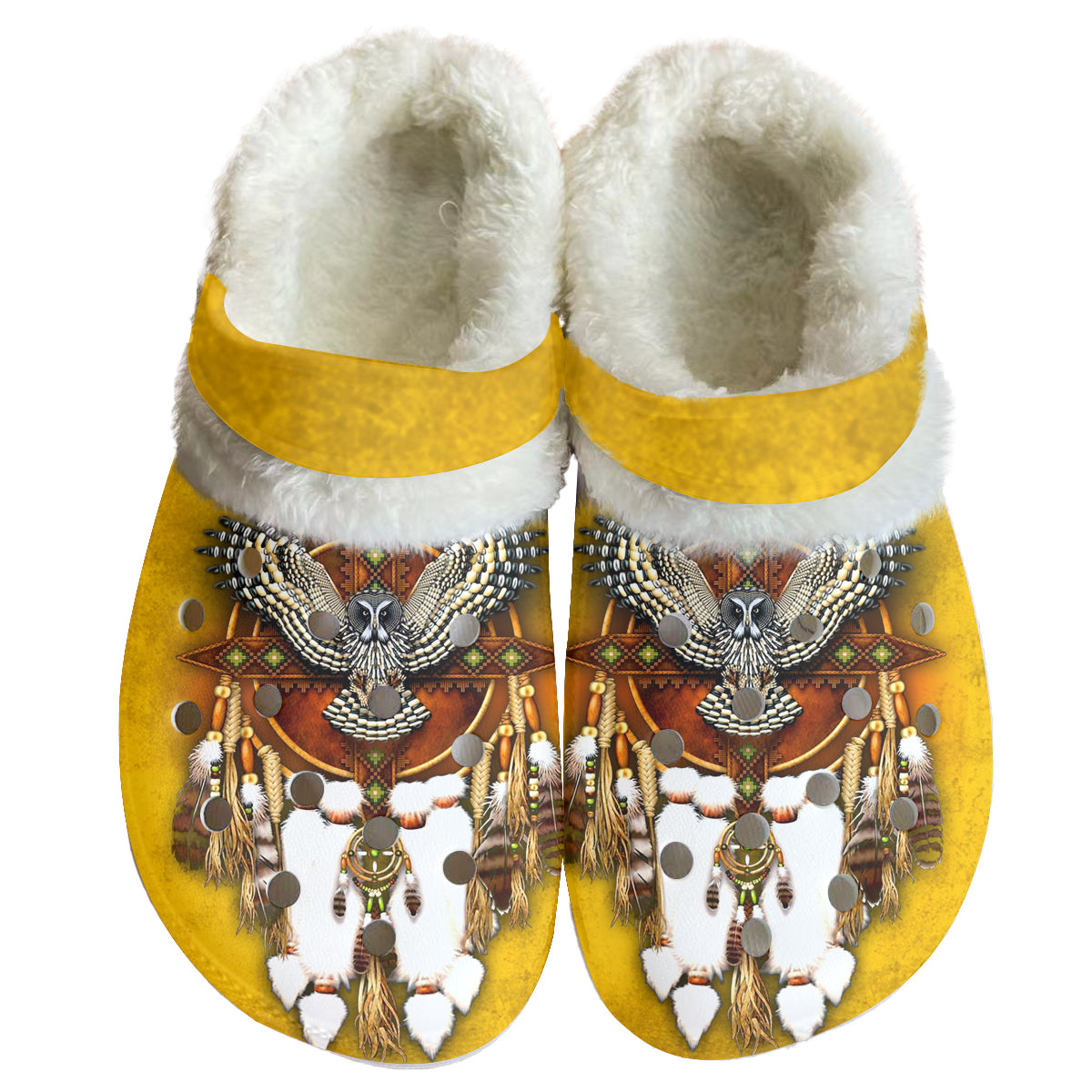 Powwow StoreGBNAT0007 Pattern Native American Classic Clogs with Fleece Shoes