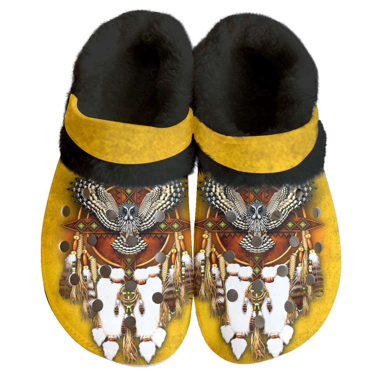 Powwow Storegb nat0007 pattern native american classic clogs with fleece shoes