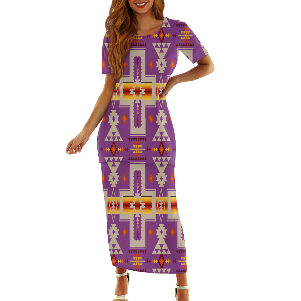 Powwow StoreGBNAT0006207 Pattern Native Guinea Style Maxi Dress Set