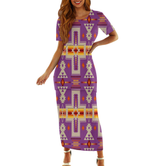 Powwow StoreGBNAT0006207 Pattern Native Guinea Style Maxi Dress Set