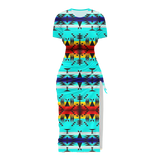 Powwow StoreGBNAT00631 Pattern Native Women's Slit Sheath Dress