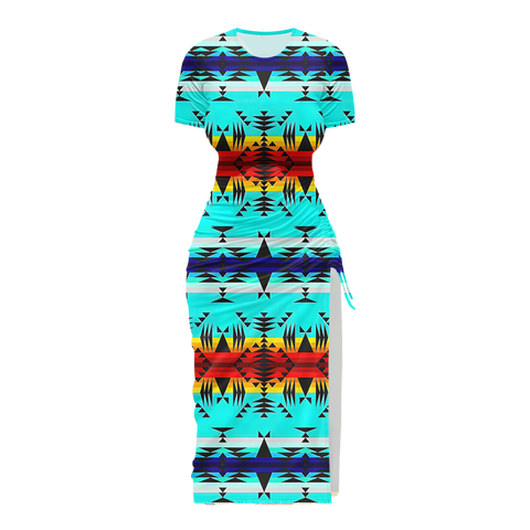 Powwow StoreGBNAT00631 Pattern Native Women's Slit Sheath Dress