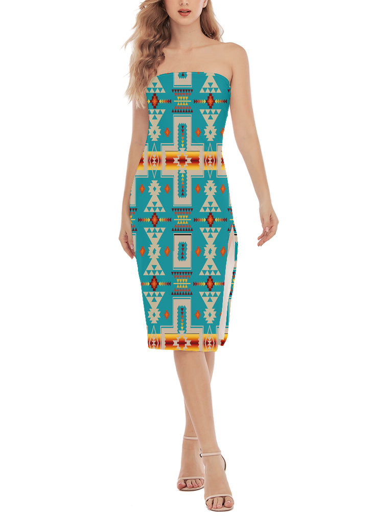 Powwow StoreGBNAT0006205 Pattern Native Women's Side Split Tube Top Dress