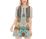 Powwow StoreGBNAT00069  Pattern Native Women's Cold Shoulder Oneck Dress