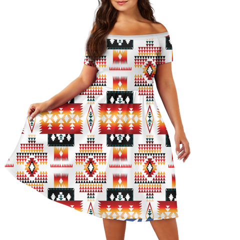 Powwow StoreGBNAT00075  Pattern Native Off Shoulder Short Sleeved Dress