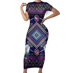 Powwow StoreGBNAT00023 Native Tribes Pattern Native American ShortSleeved Body Dress