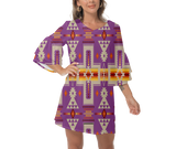 Powwow StoreGBNAT0006207 Native  Design Print Women's VNeck Dresss