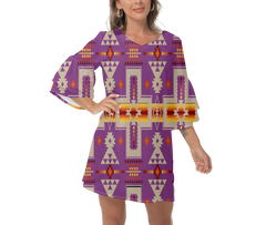 Powwow StoreGBNAT0006207 Native  Design Print Women's VNeck Dresss