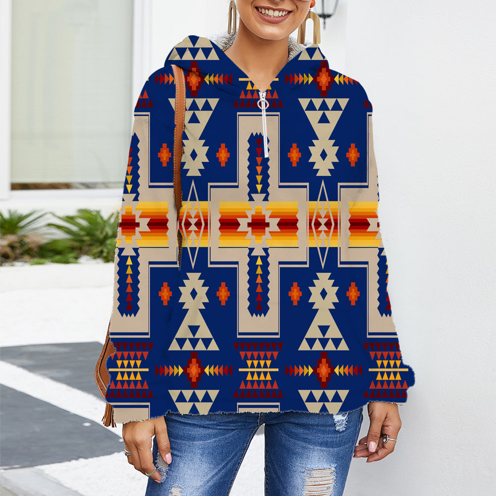 Powwow StoreGBNAT0006204 Native American Women's Borg Fleece Hoodie With Half Zip