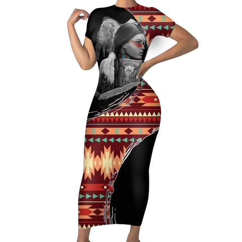 SBD0081 Pattern Native Short-Sleeved Body Dress