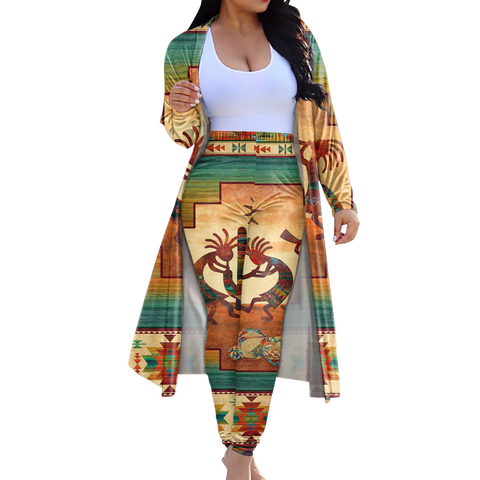 GB-NAT00054 Tribe Design Native American Cardigan Coat Long Pant Set
