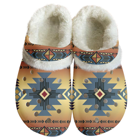 GB-NAT00057 Pattern Native American Classic Clogs with Fleece Shoes