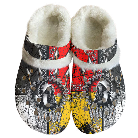 Powwow StoreGBNAT00015 Pattern Native American Classic Clogs with Fleece Shoes