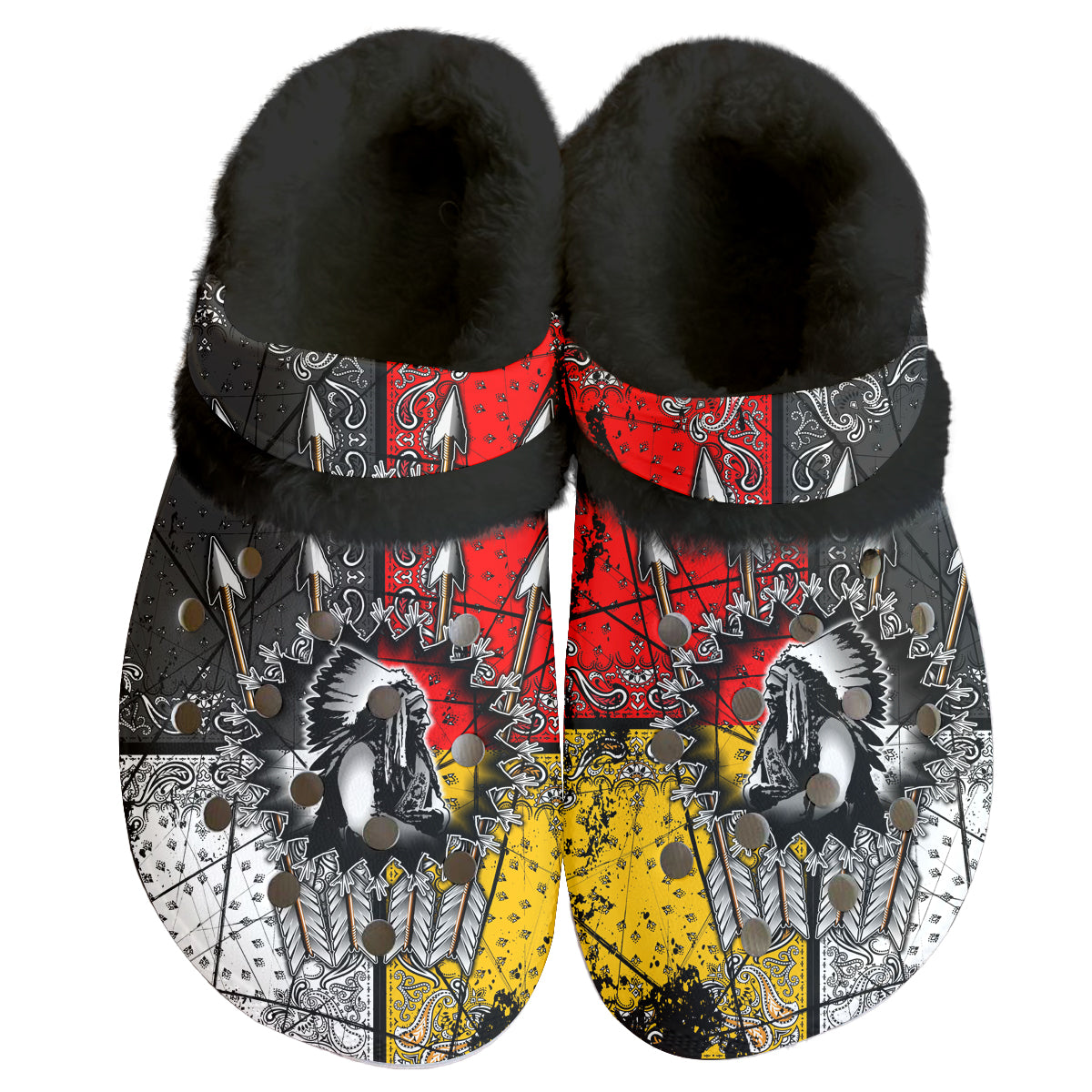 GB-NAT00015 Pattern Native American Classic Clogs with Fleece Shoes