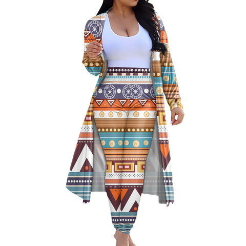 GB-NAT00035 Tribe Design Native American Cardigan Coat Long Pant Set