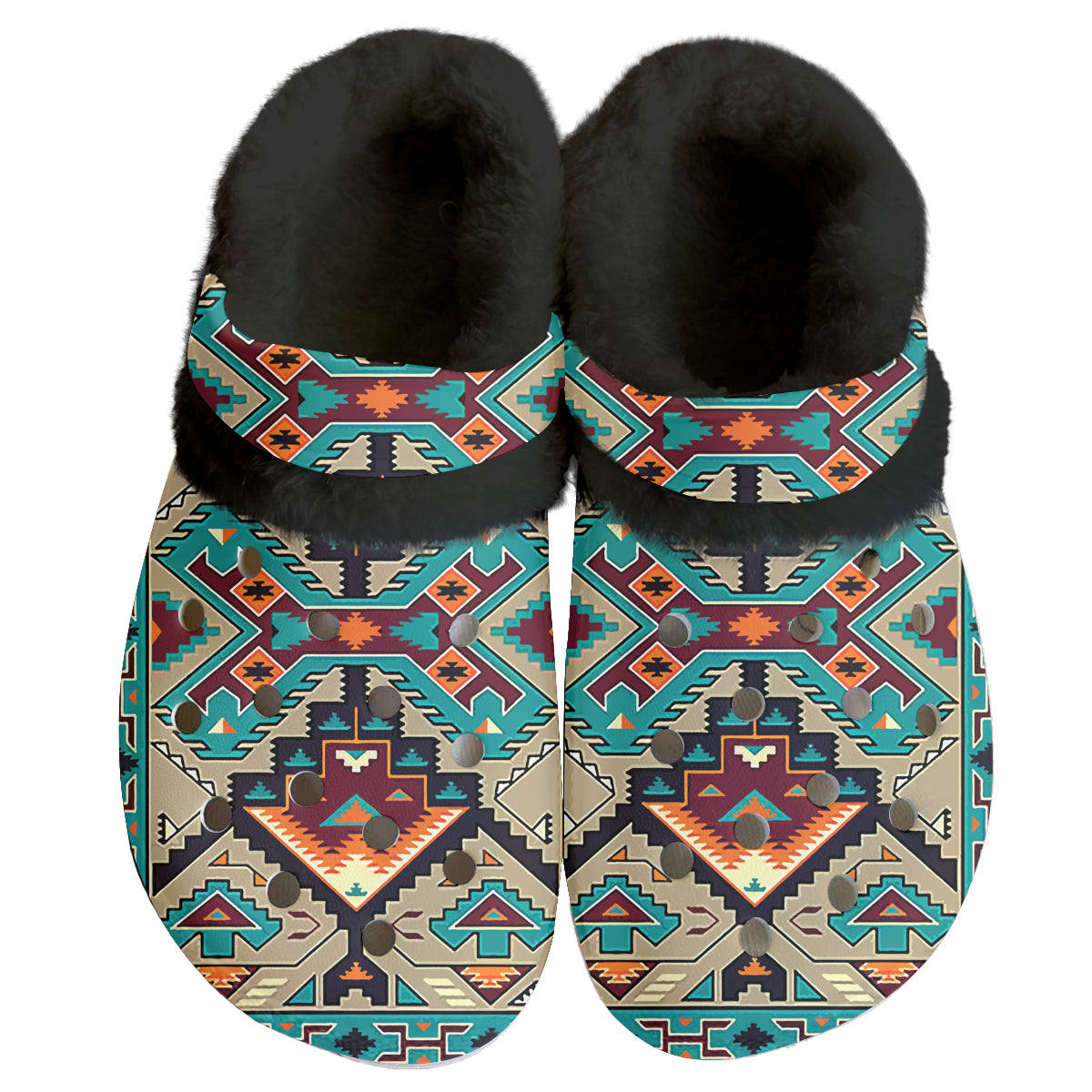 GB-NAT00016 Pattern Native American Classic Clogs with Fleece Shoes