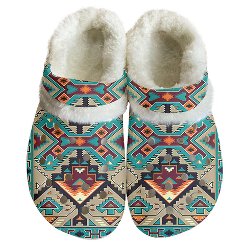 Powwow StoreGBNAT00016 Pattern Native American Classic Clogs with Fleece Shoes