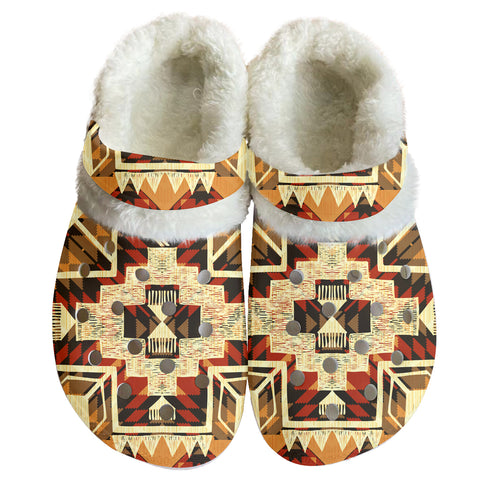 Powwow StoreGBNAT00022 Pattern Native American Classic Clogs with Fleece Shoes