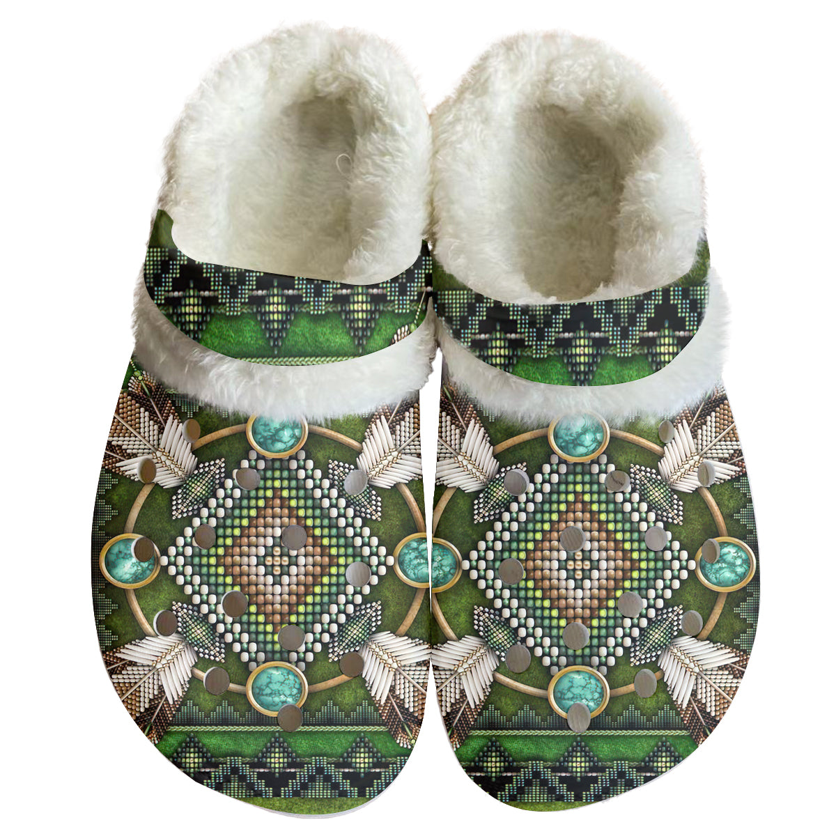 GB-NAT00023 Pattern Native American Classic Clogs with Fleece Shoes