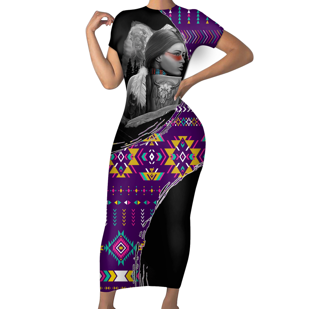 Powwow StoreSBD0087 Pattern Native ShortSleeved Body Dress