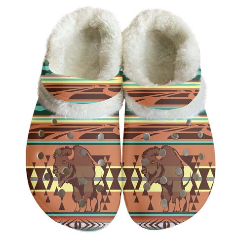 Powwow StoreGBNAT00024 Pattern Native American Classic Clogs with Fleece Shoes