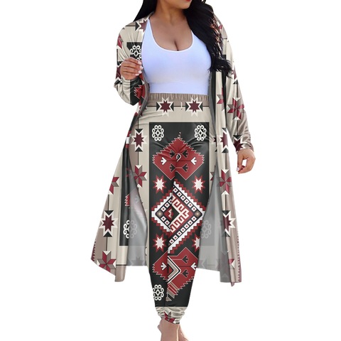 GB-NAT00073 Tribe Design Native American Cardigan Coat Long Pant Set