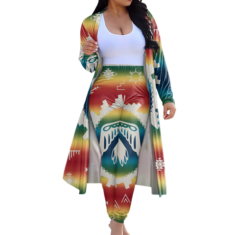 GB-NAT00077 Tribe Design Native American Cardigan Coat Long Pant Set